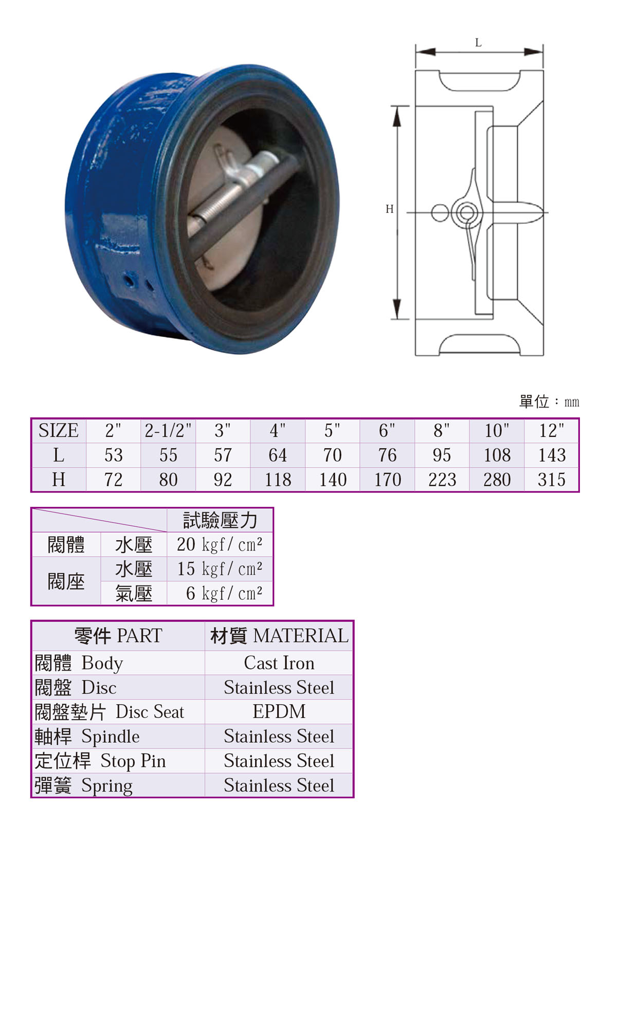 鑄鐵雙瓣式逆止閥