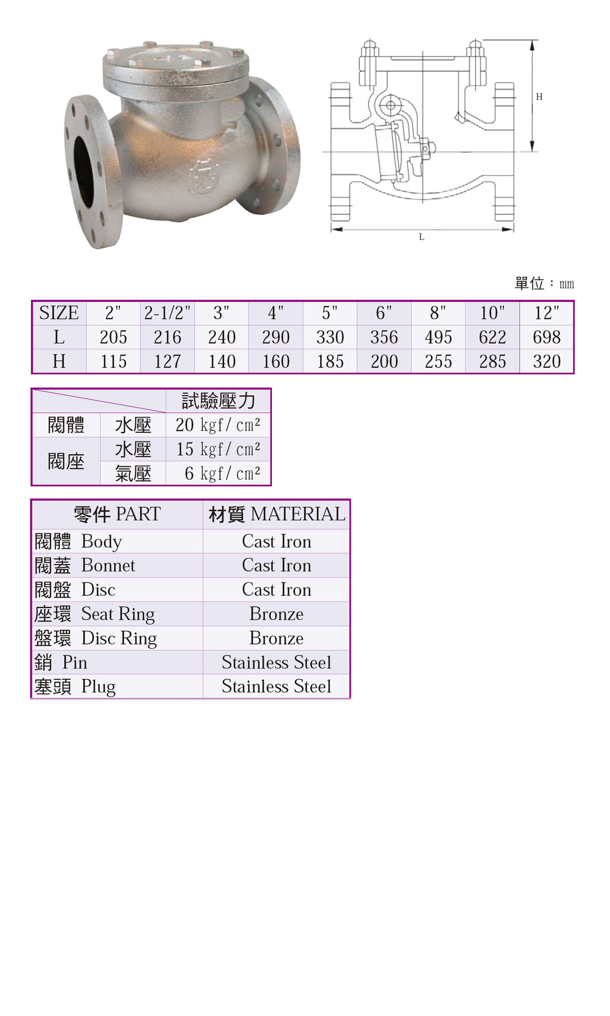 鑄鐵橫式逆止閥