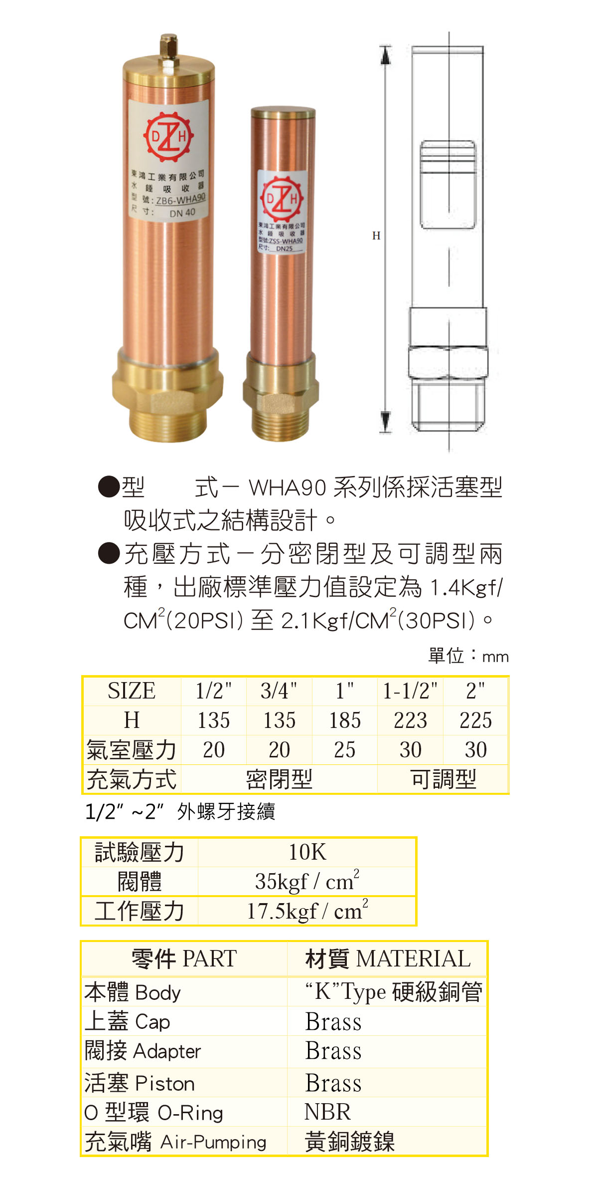 銅水錘吸收器 牙口